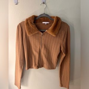 Ribbed Coati with fur collar! Brand new, never worn, high quality material.